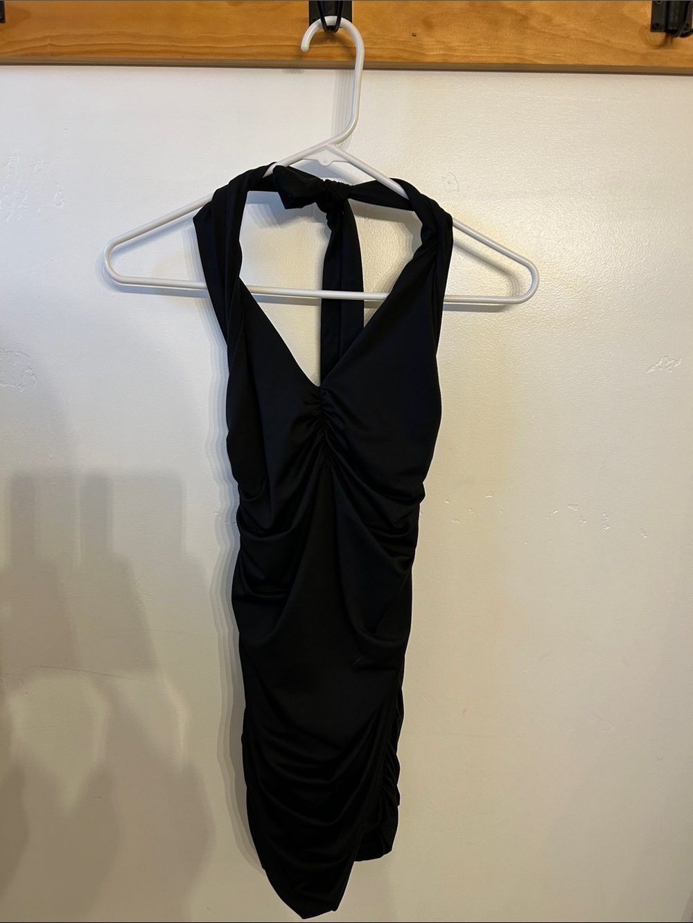 Black Ruched Halter Mini Dress